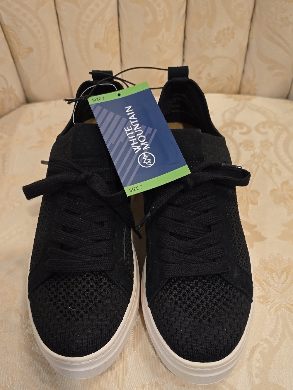 White Mountain Black Knit Platform Sneakers with White Soles